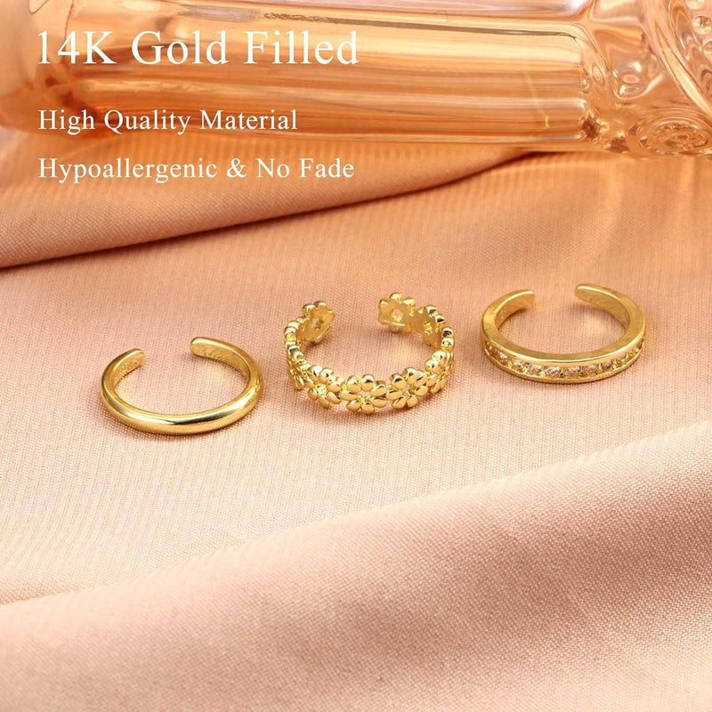 Jstyle 14k Gold Filled Toe Rings for Women Adjustable Toe Ring Band Rings Cubic Zirconia Daisy Flower Toe Rings Summer Beach Foot Jewelry - Image 4